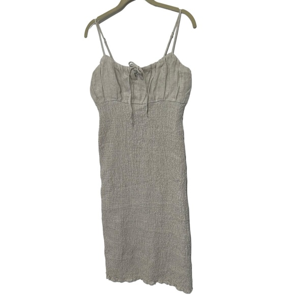 J.Crew Smocked Linen Dress Sz 10 Tan - Picture 5 of 13